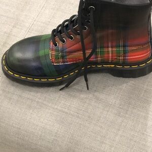 Dr. Martens Black and Red Plaid Lace-Up Boots